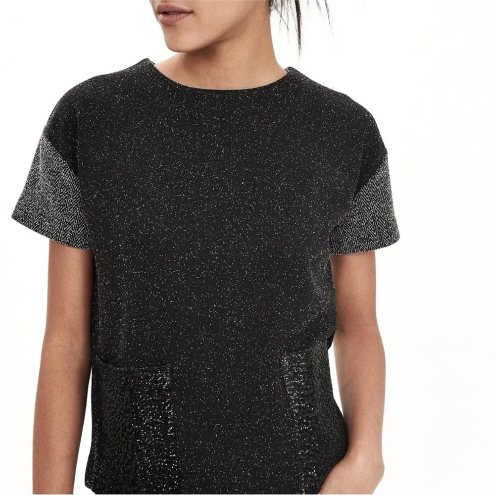 Banana Republic Black and Silver Short Sleeve Top - Picture 1 of 7